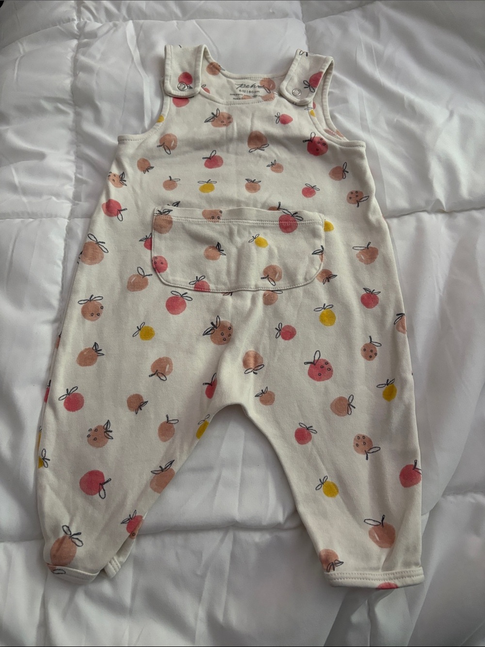 Neutral Fruit-Print Baby Overalls in Cream with Pink & Yellow Accents